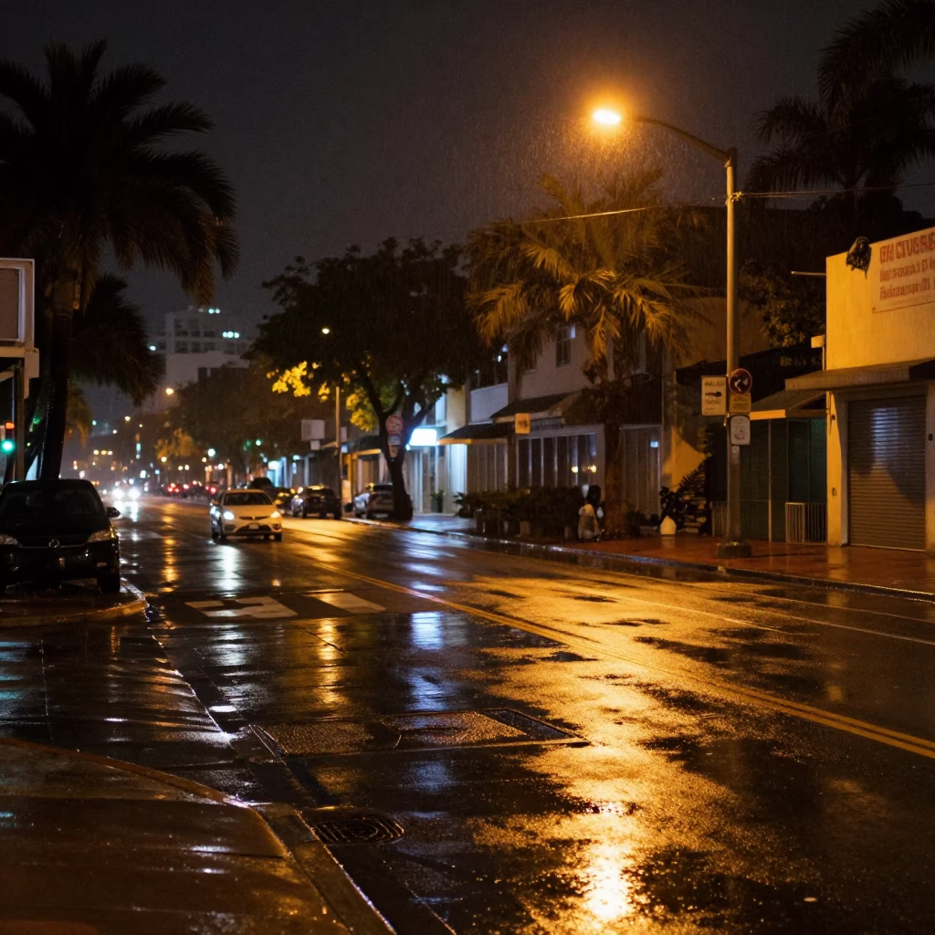 Street Scene at Late At Night Light in Miami in in Miami, Florida, United States
