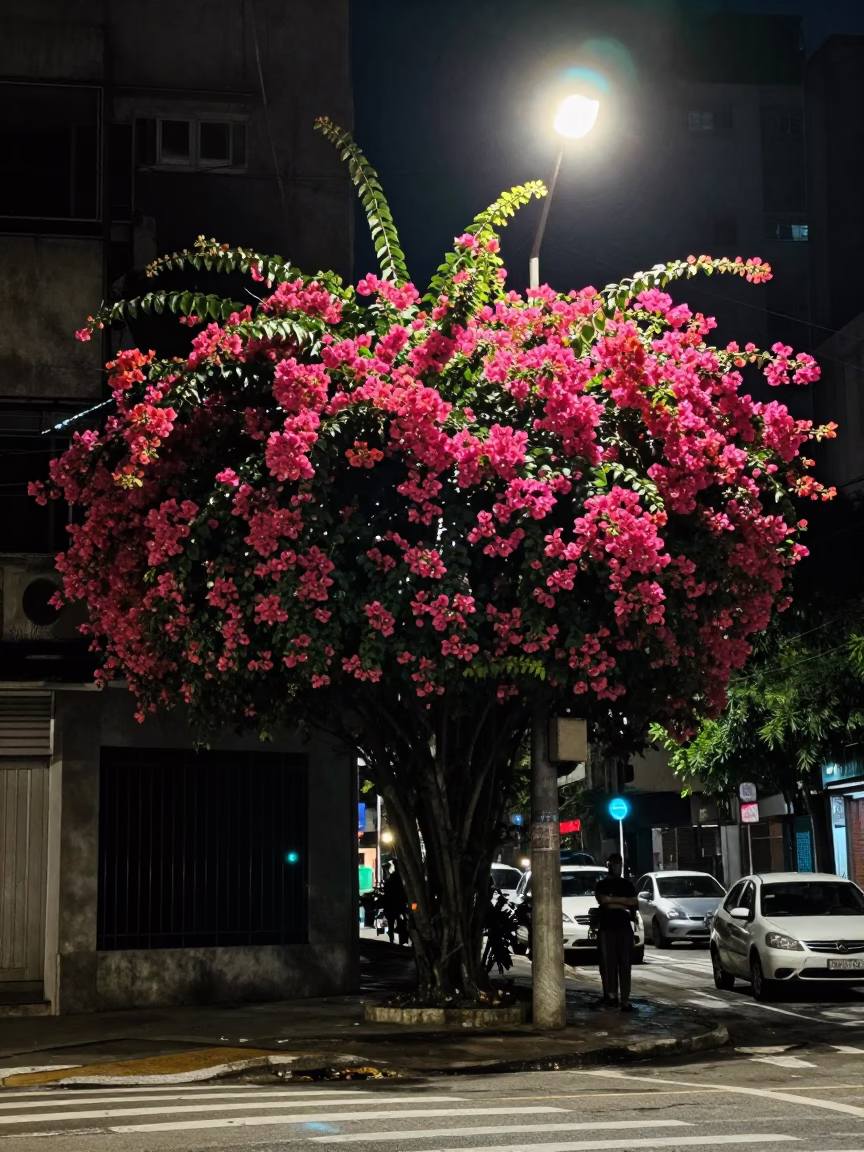 Street Scene at Late At Night Light in São Paulo in in São Paulo, Brazil