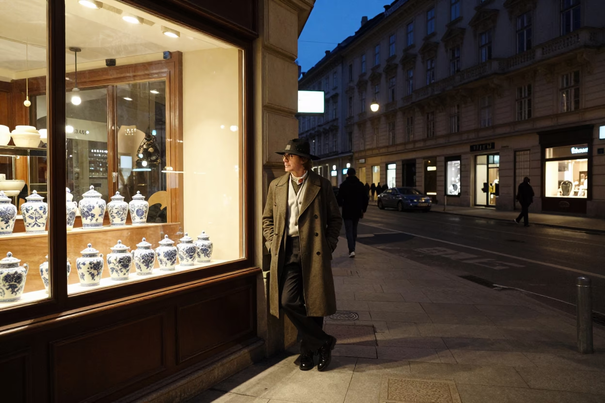 Street Scene at Late At Night Light in Vienna in in Vienna, Austria