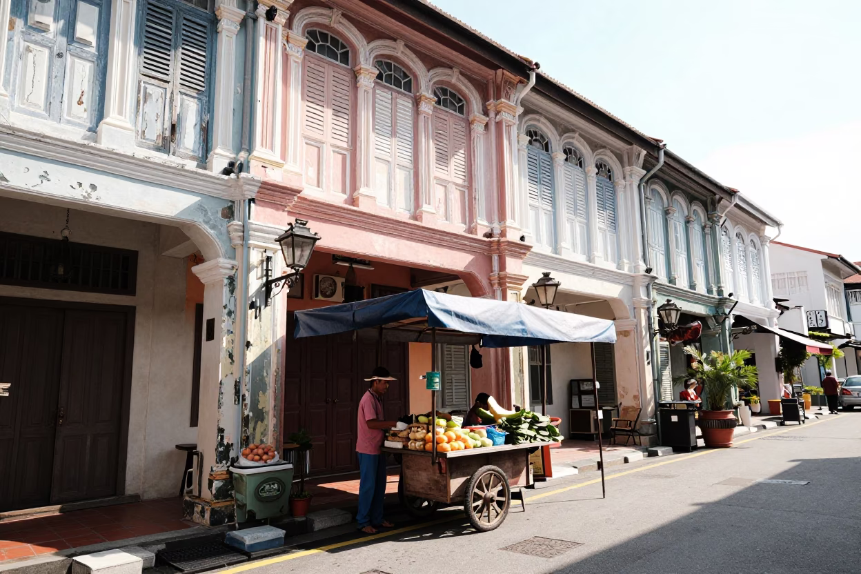 Street Scene at Late Morning Light in George Town in in George Town, Malaysia