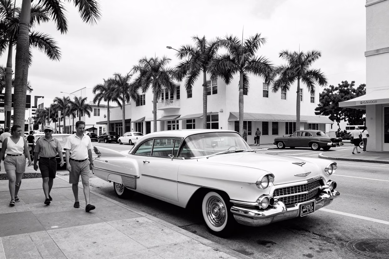 Street Scene at Midday Light in Miami in in Miami, Florida, United States