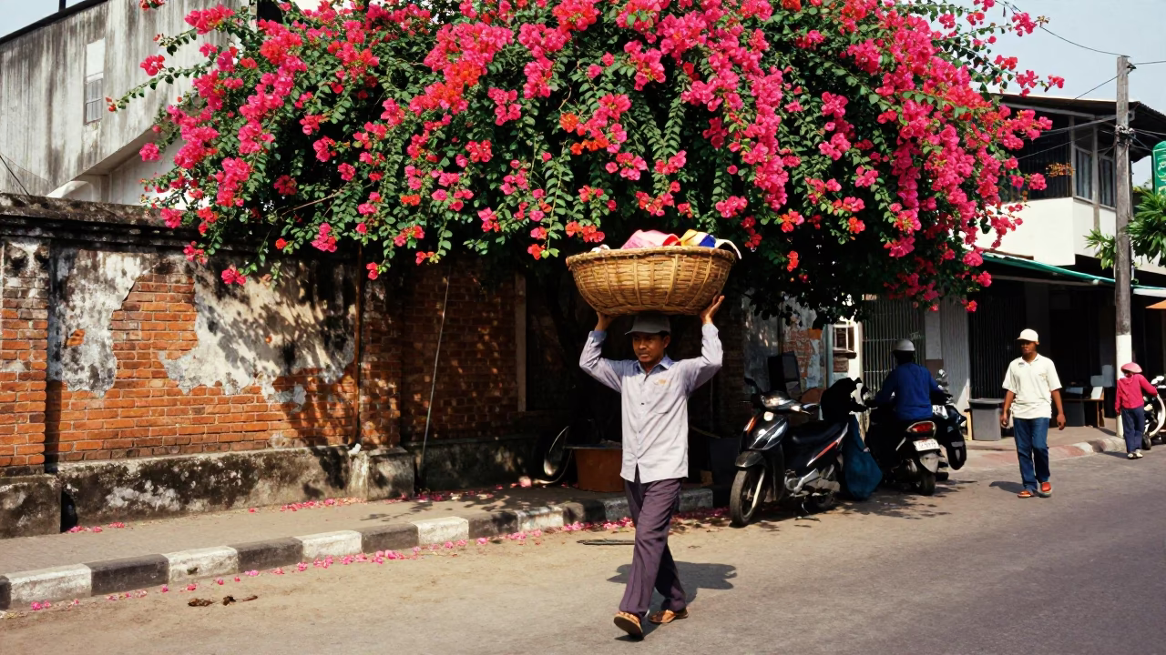 Street Scene at Midday Light in Surabaya in in Surabaya, Indonesia