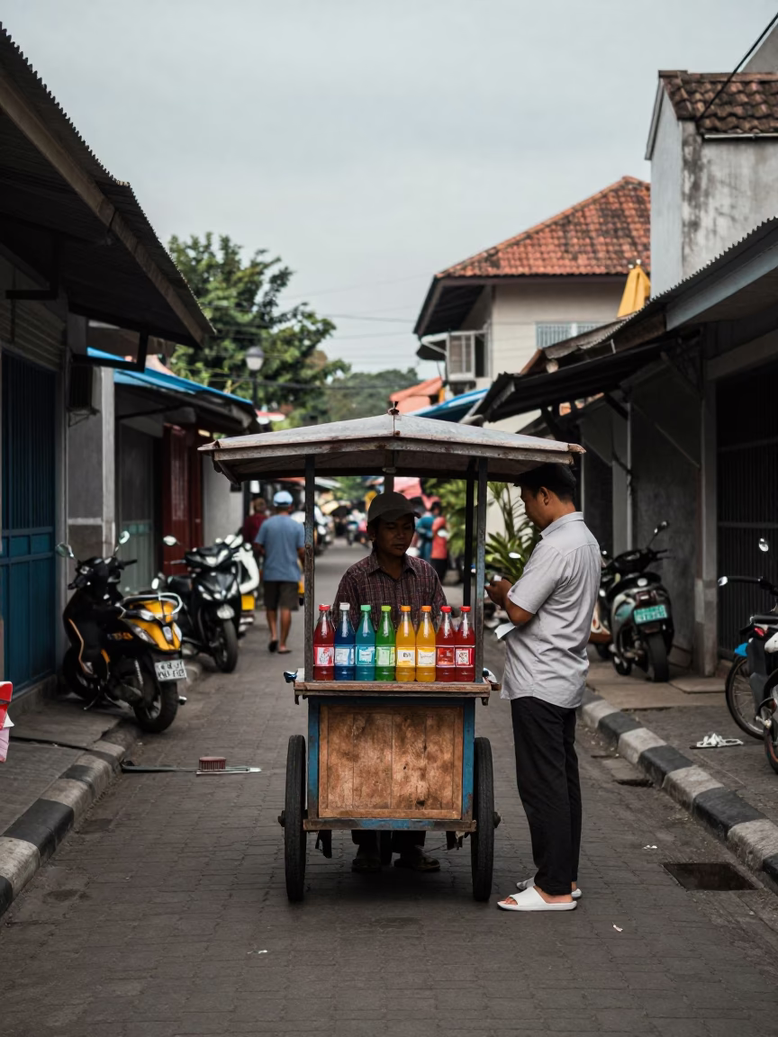 Street Scene at Midday Light in Yogyakarta in in Yogyakarta, Indonesia