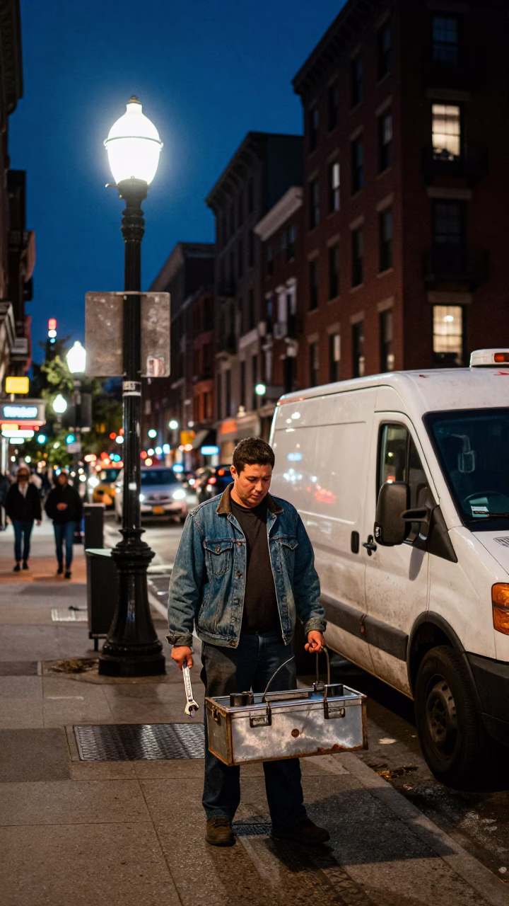 Street Scene at Midnight Light in Boston in in Boston, Massachusetts, United States