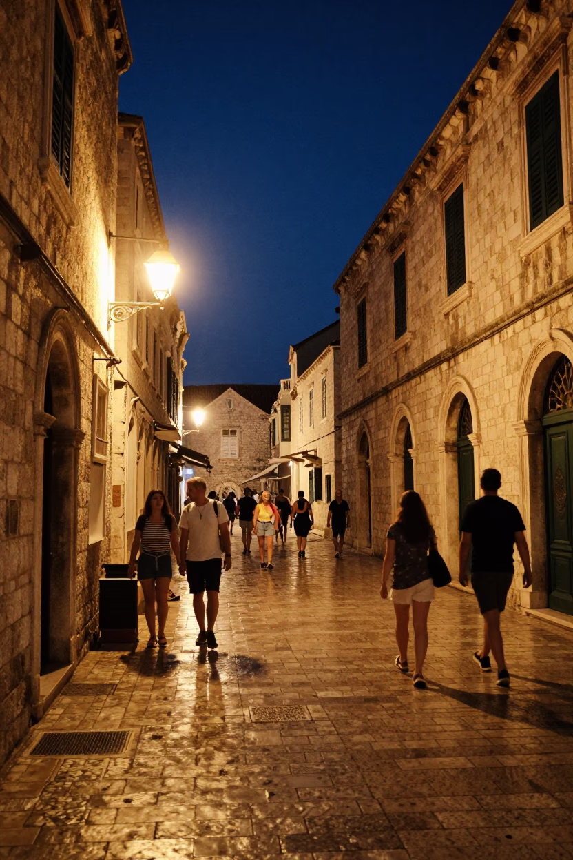 Street Scene at Midnight Light in Dubrovnik in in Dubrovnik, Croatia