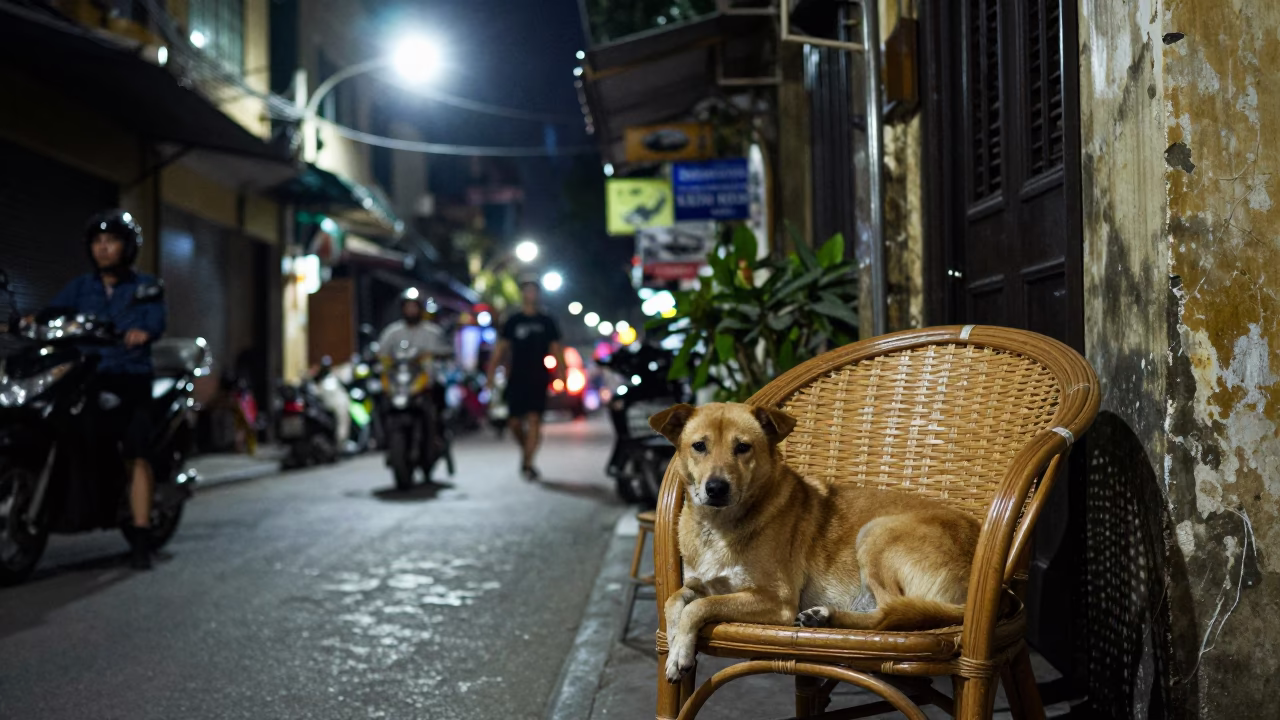 Street Scene at Midnight Light in Ho Chi Minh City in in Ho Chi Minh City, Vietnam