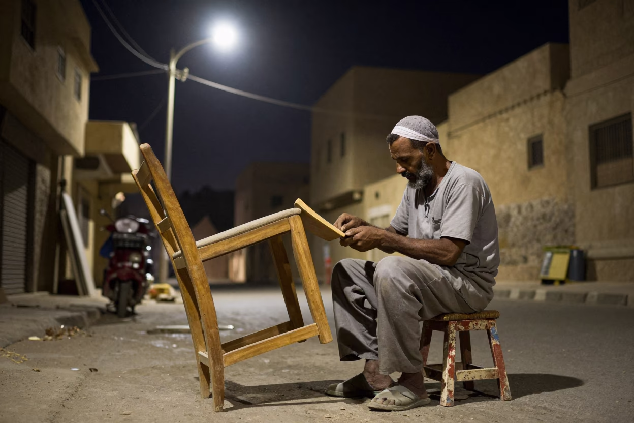 Street Scene at Midnight Light in Luxor in in Luxor, Egypt