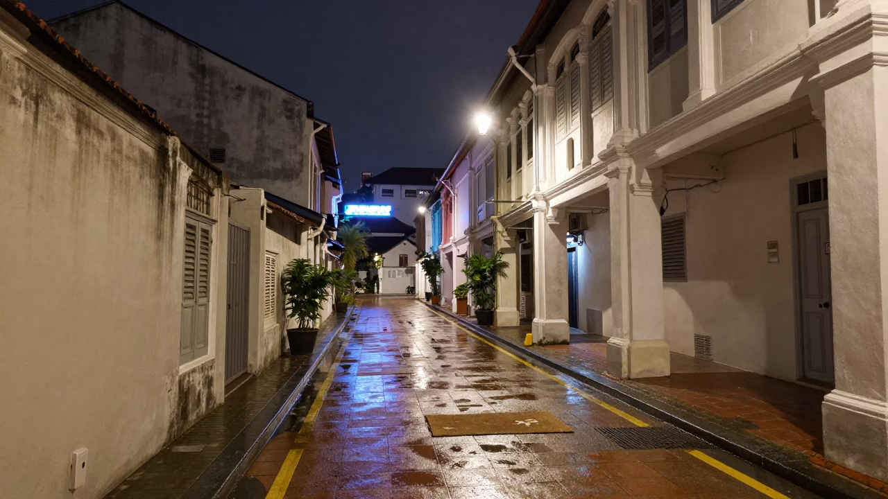 Street Scene at Midnight Light in Singapore in in Singapore, Singapore
