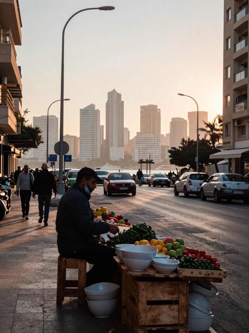 Street Scene at Nautical Dawn Light in Beirut in in Beirut, Lebanon