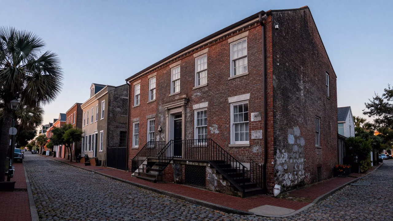 Street Scene at Nautical Dawn Light in Charleston in in Charleston, South Carolina, United States