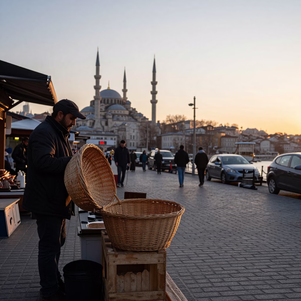 Street Scene at Nautical Dawn Light in Istanbul in in Istanbul, Turkey