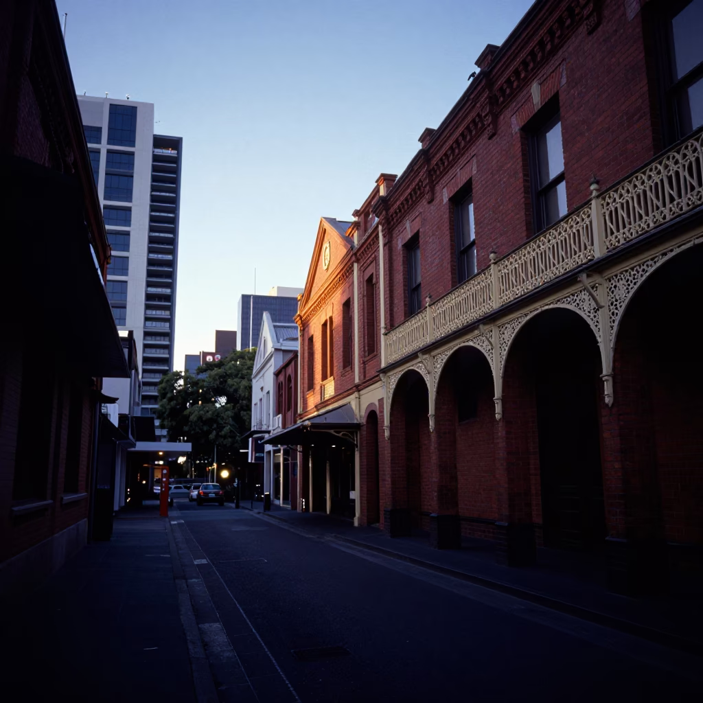 Street Scene at Nautical Dawn Light in Melbourne in in Melbourne, Victoria, Australia