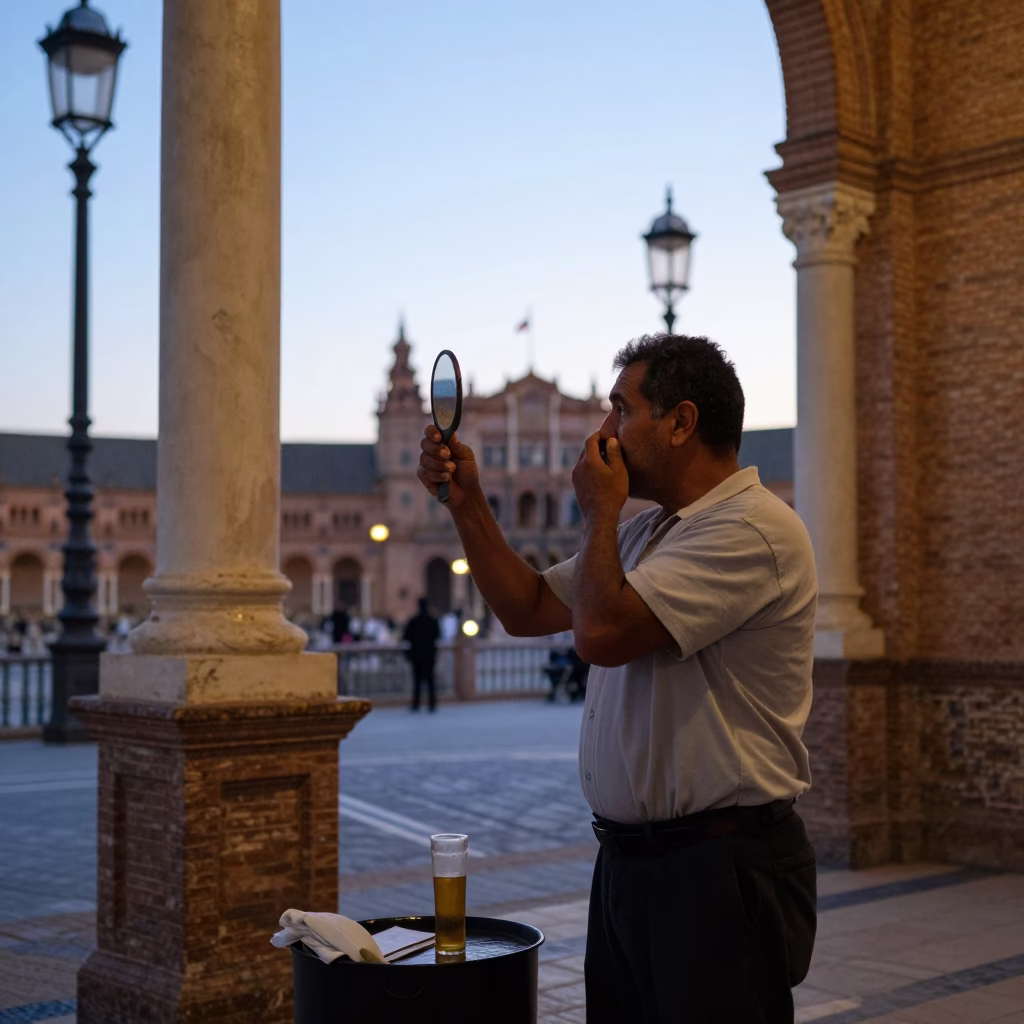 Street Scene at Nautical Dawn Light in Seville in in Seville, Spain