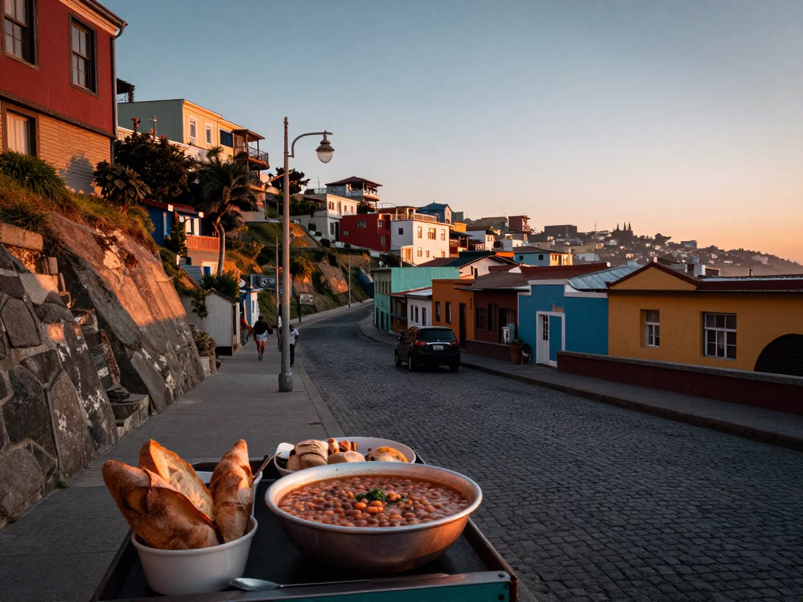 Street Scene at Nautical Dawn Light in Valparaiso in in Valparaiso, Chile