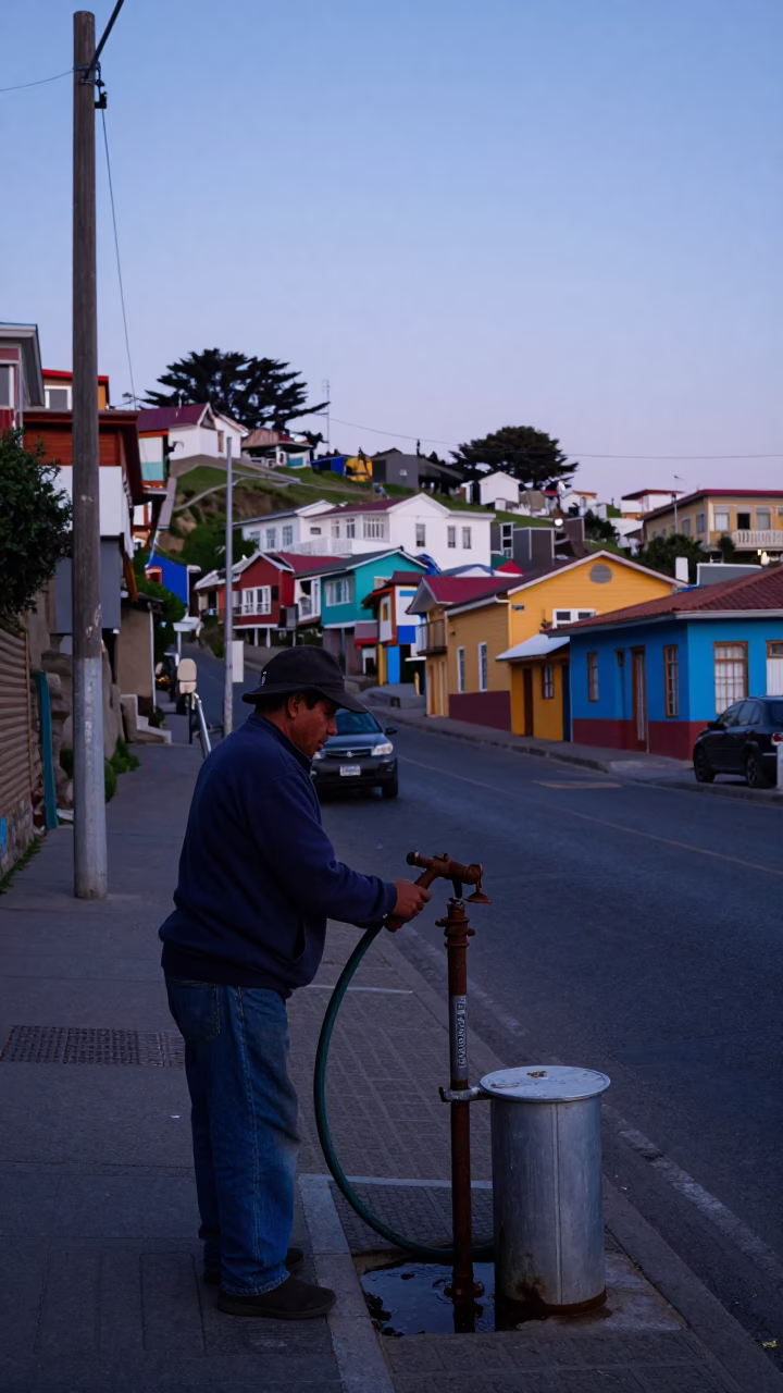 Street Scene at Nautical Dawn Light in Valparaiso in in Valparaiso, Chile