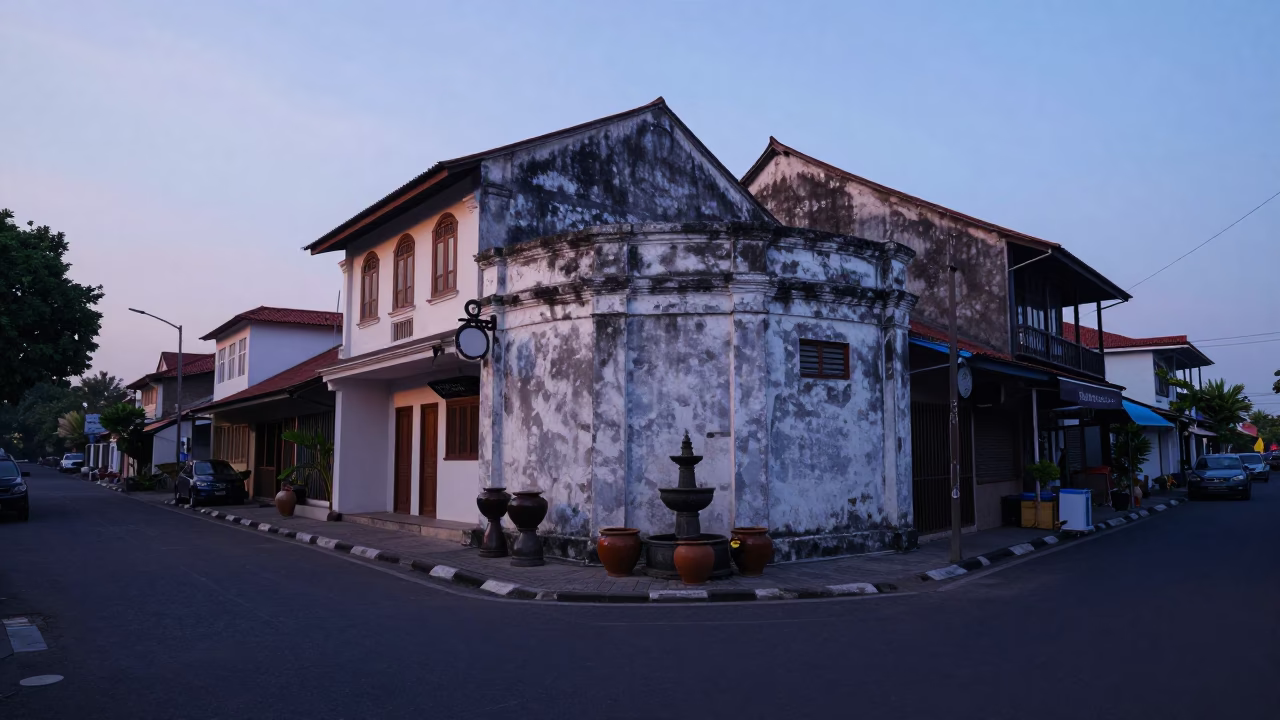 Street Scene at Nautical Dawn Light in Yogyakarta in in Yogyakarta, Indonesia