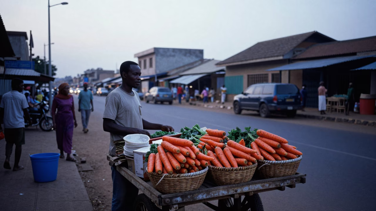 Street Scene at Sunrise Light in Accra in in Accra, Ghana