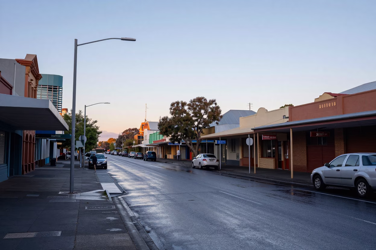 Street Scene at Sunrise Light in Adelaide in in Adelaide, South Australia, Australia