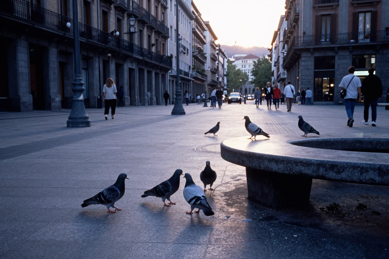 Street Scene at Sunrise Light in Bilbao in in Bilbao, Spain