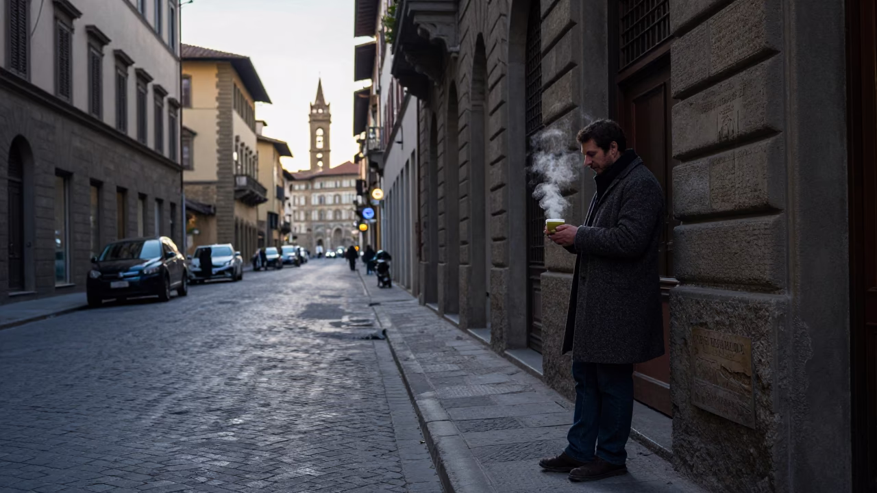 Street Scene at Sunrise Light in Florence in in Florence, Italy