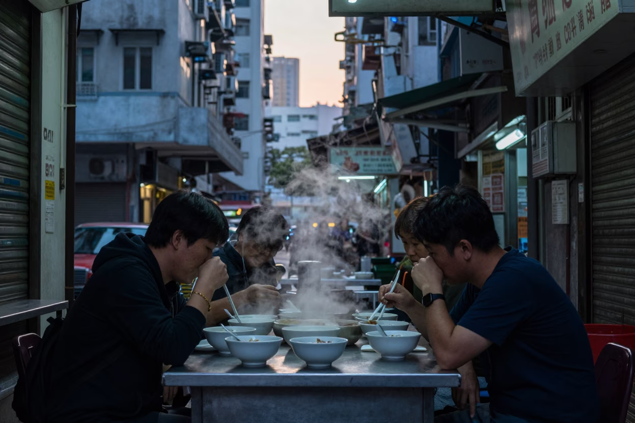 Street Scene at Sunrise Light in Hong Kong in in Hong Kong, Hong Kong