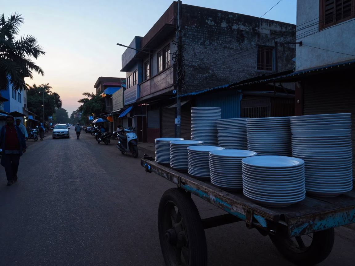 Street Scene at Sunrise Light in Hyderabad in in Hyderabad, India