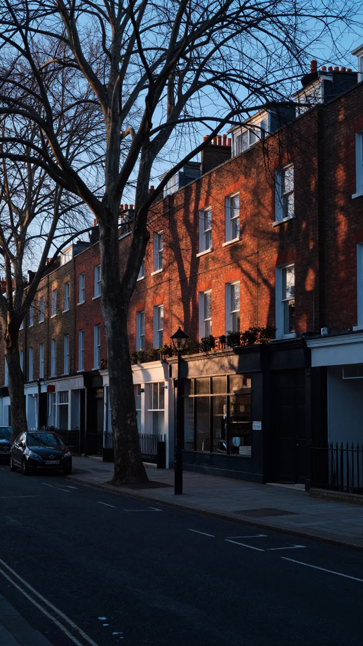 Street Scene at Sunrise Light in London in in London, United Kingdom