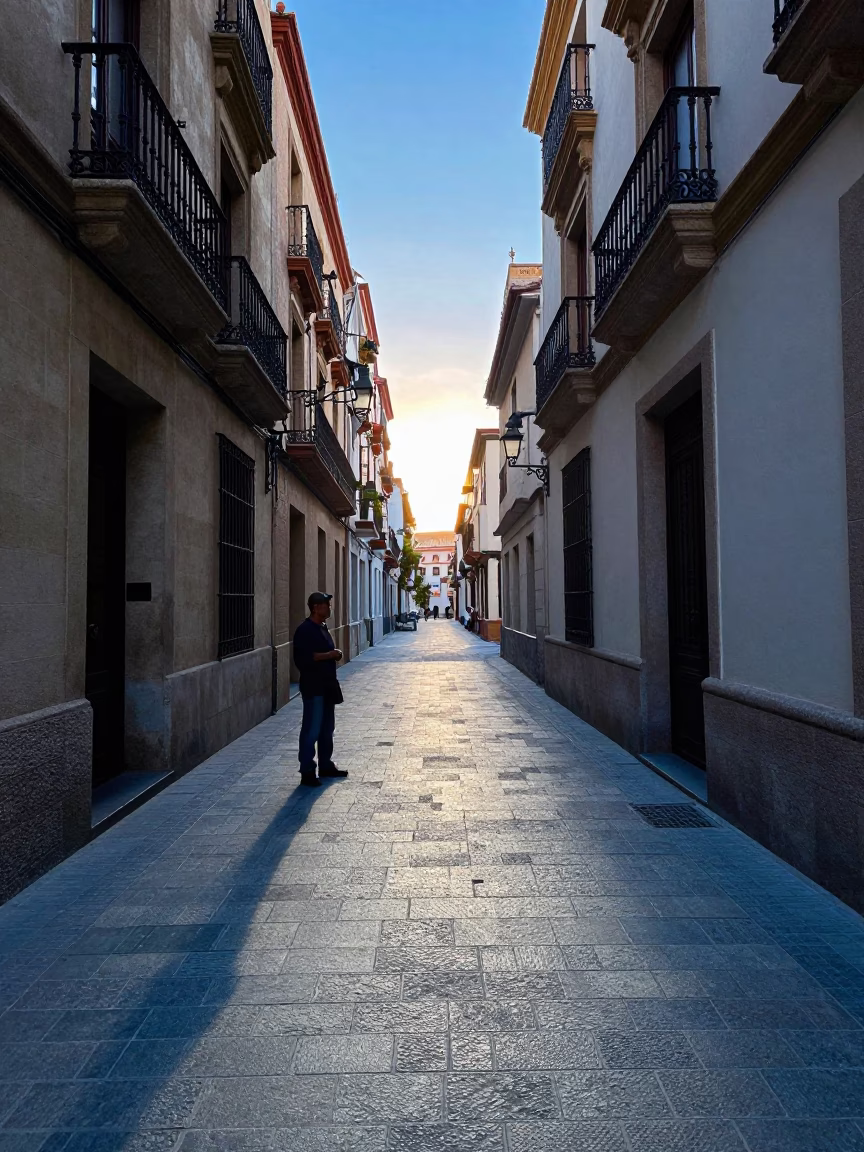 Street Scene at Sunrise Light in Valencia in in Valencia, Spain