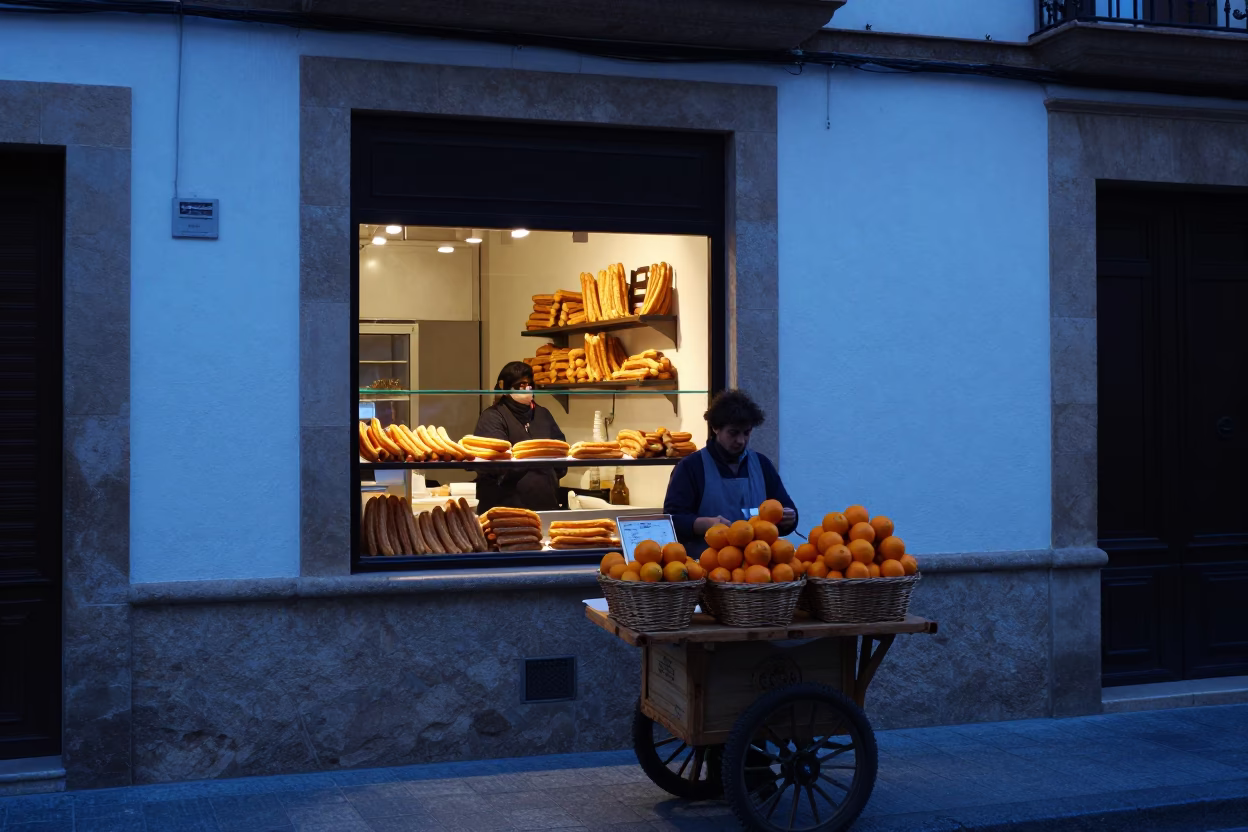 Street Scene at Sunrise Light in Valencia in in Valencia, Spain