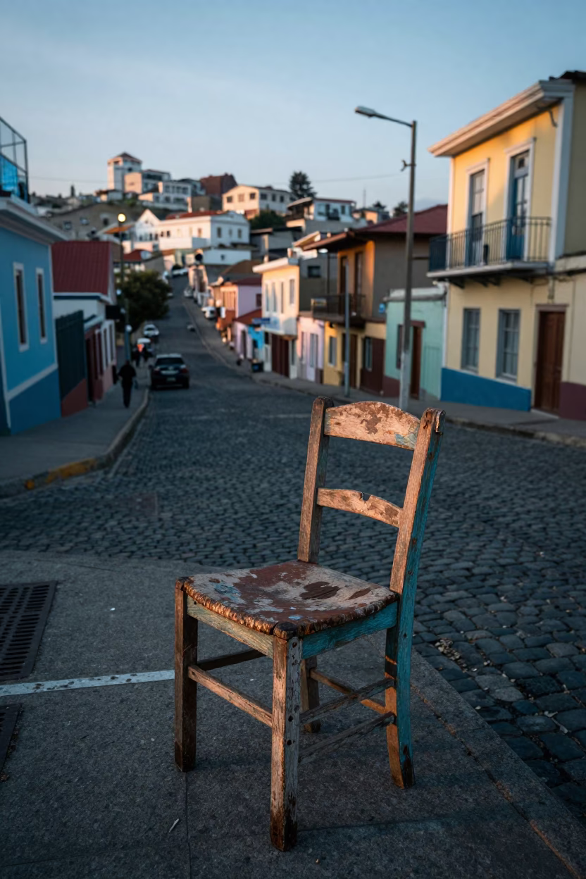 Street Scene at Sunrise Light in Valparaiso in in Valparaiso, Chile