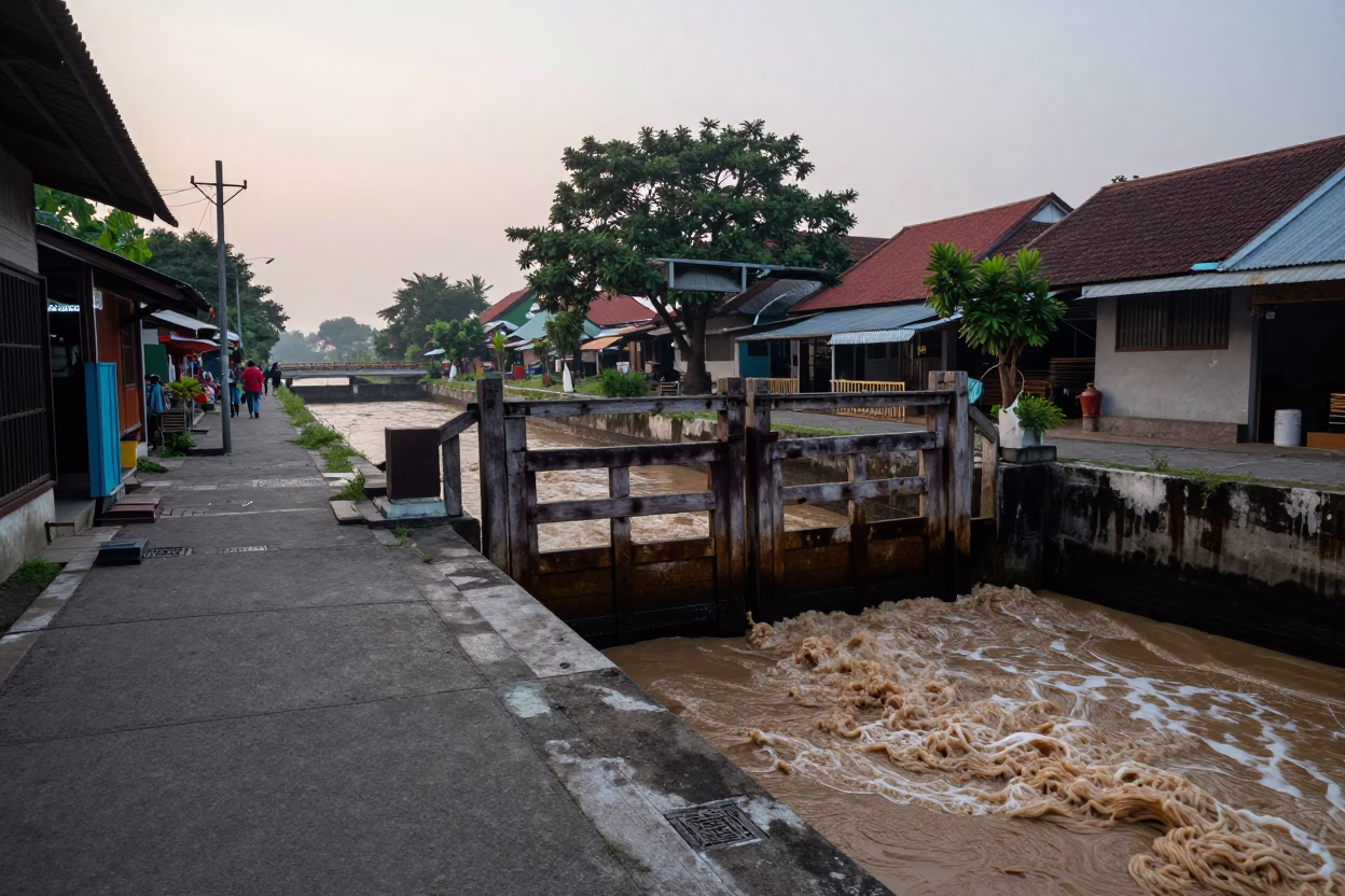 Street Scene at Sunrise Light in Yogyakarta in in Yogyakarta, Indonesia