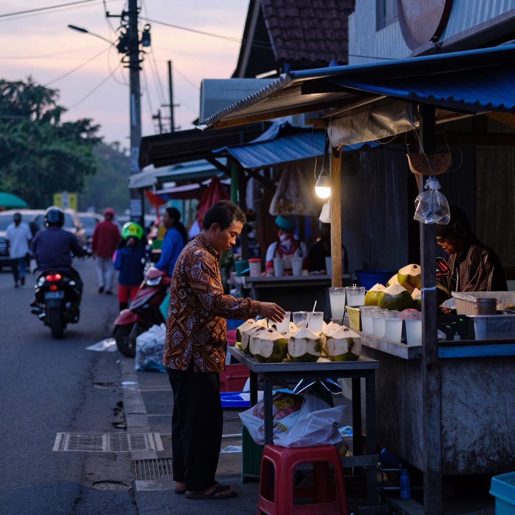 Street Scene at Sunrise Light in Yogyakarta in in Yogyakarta, Indonesia