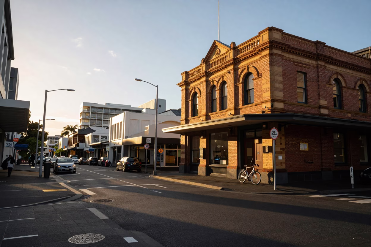 Street Scene at Sunset Light in Auckland in in Auckland, New Zealand