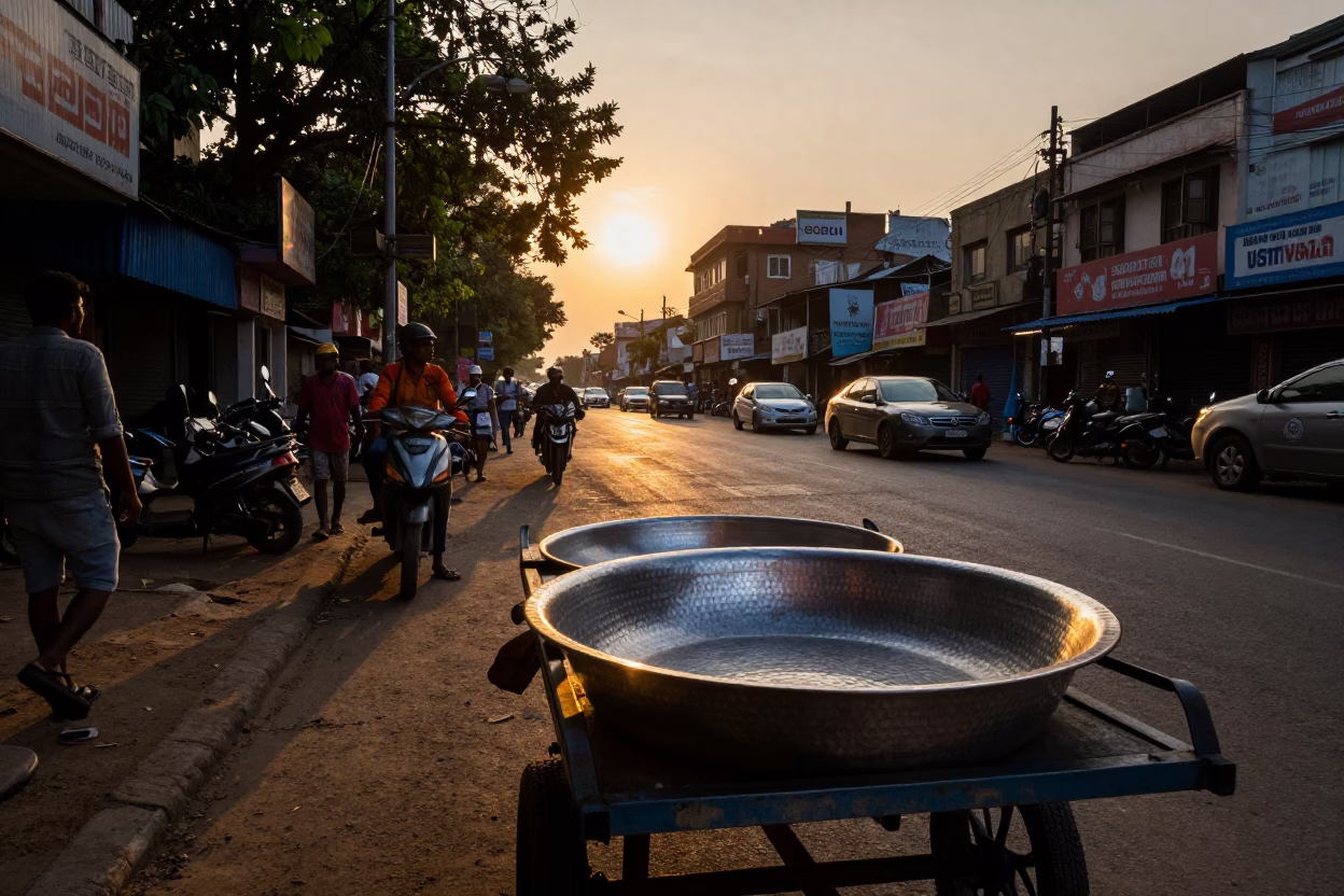 Street Scene at Sunset Light in Kolkata in in Kolkata, India