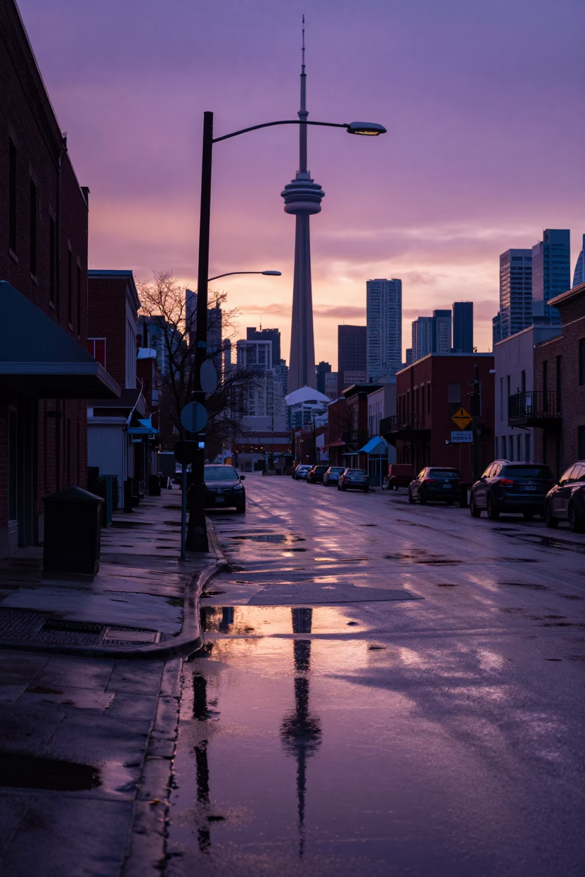 Street Scene at Sunset Light in Toronto in in Toronto, Ontario, Canada