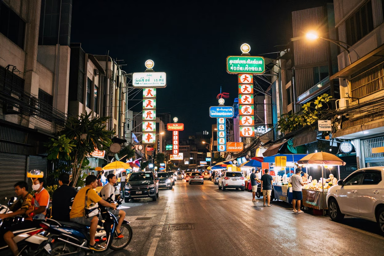 Street Scene at The Deepest Night Sky Light in Bangkok in in Bangkok, Thailand