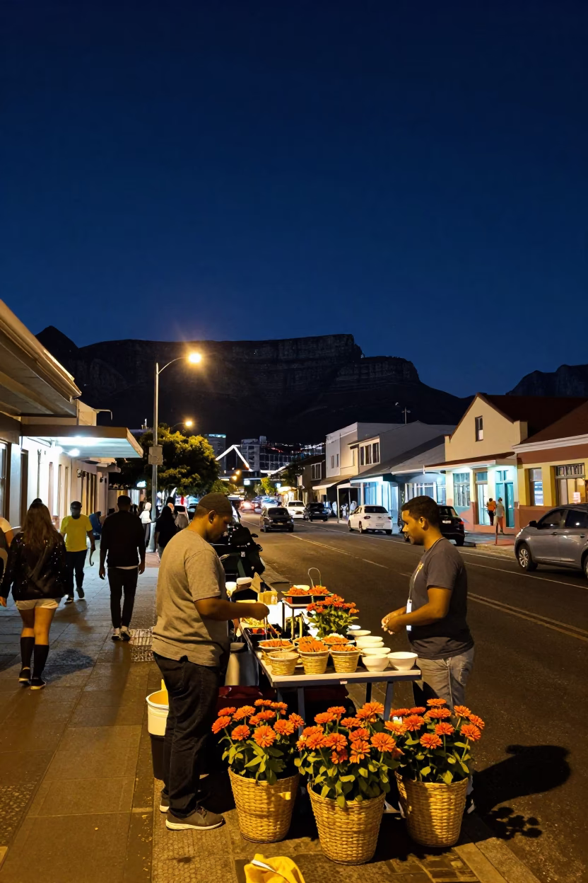 Street Scene at The Deepest Night Sky Light in Cape Town in in Cape Town, South Africa