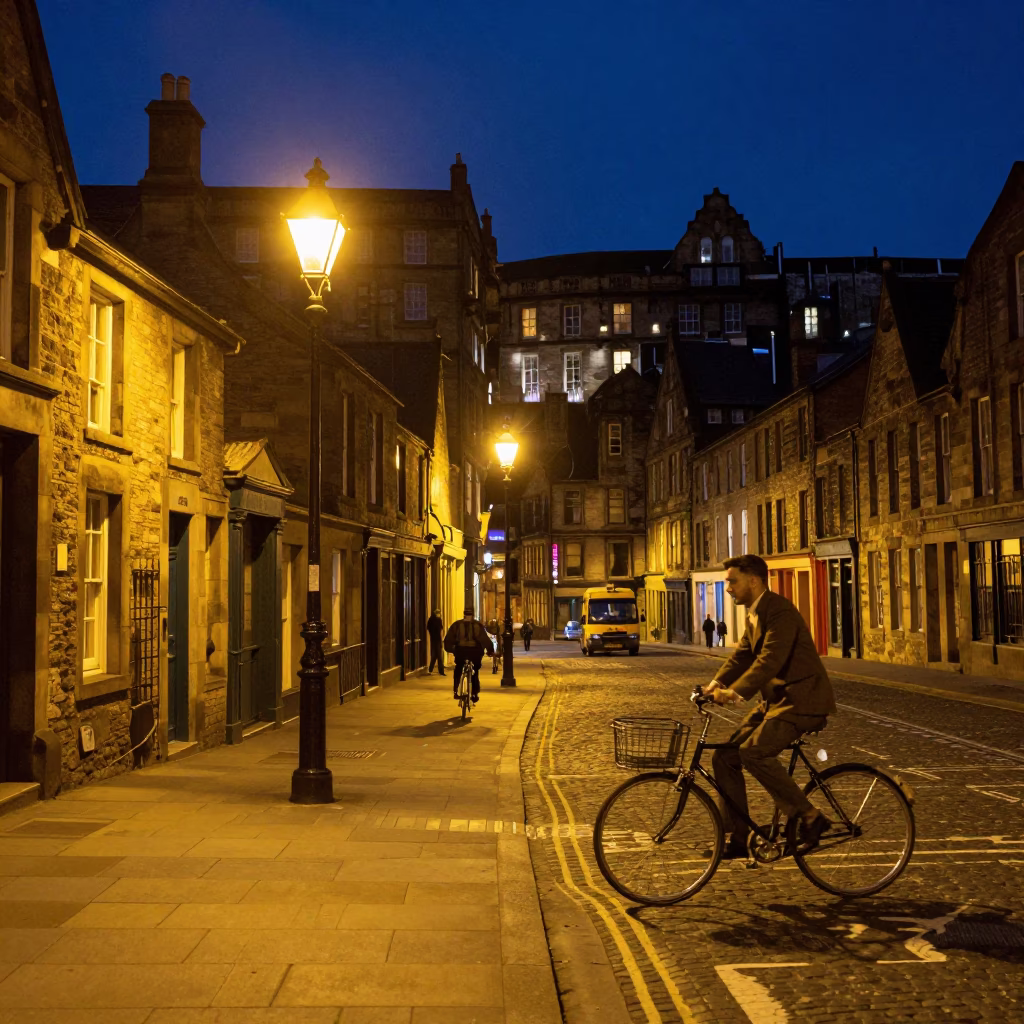 Street Scene at The Deepest Night Sky Light in Edinburgh in in Edinburgh, United Kingdom