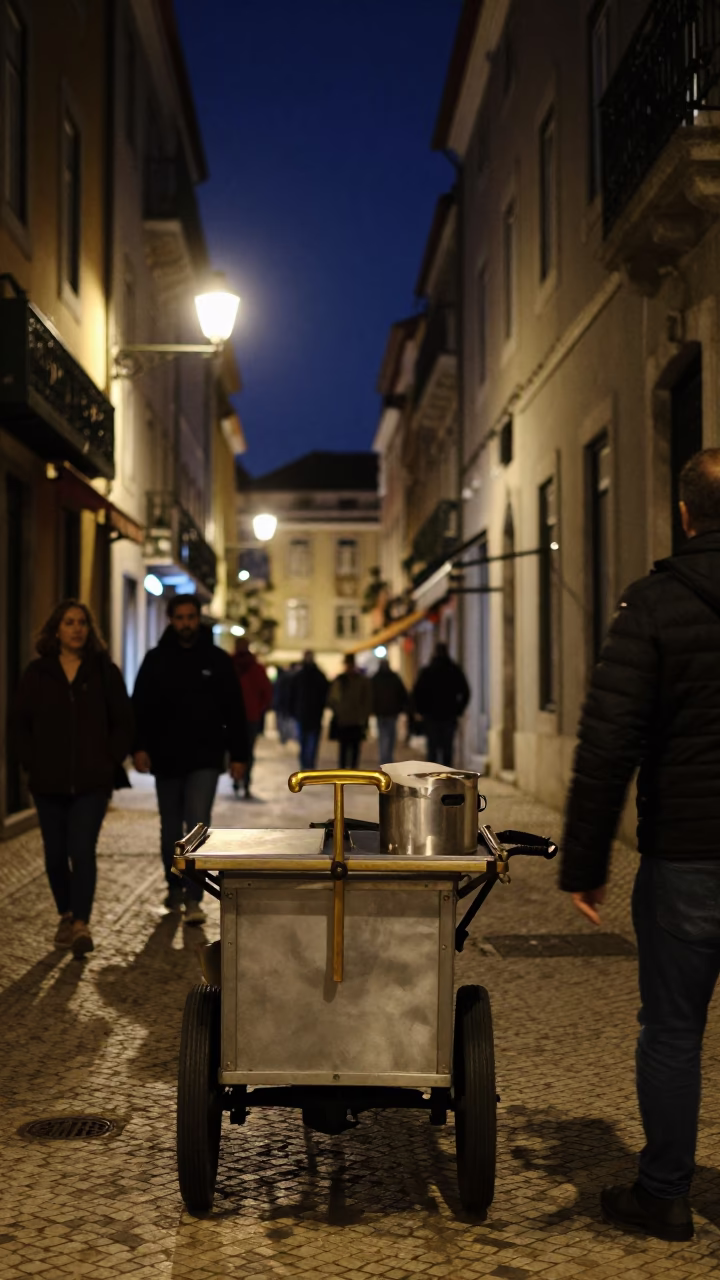 Street Scene at The Deepest Night Sky Light in Lisbon in in Lisbon, Portugal
