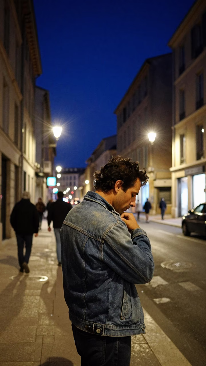 Street Scene at The Deepest Night Sky Light in Marseille in in Marseille, France