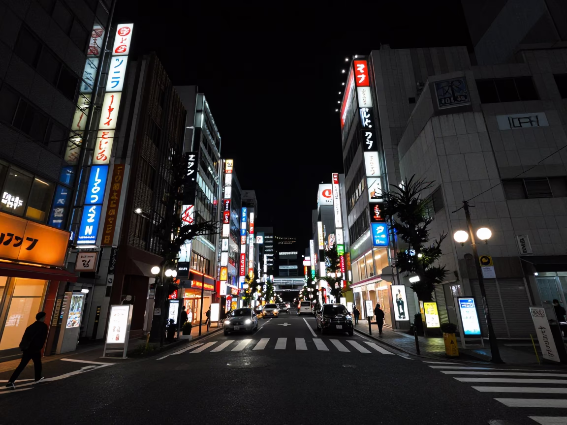Street Scene at The Deepest Night Sky Light in Tokyo in in Tokyo, Japan