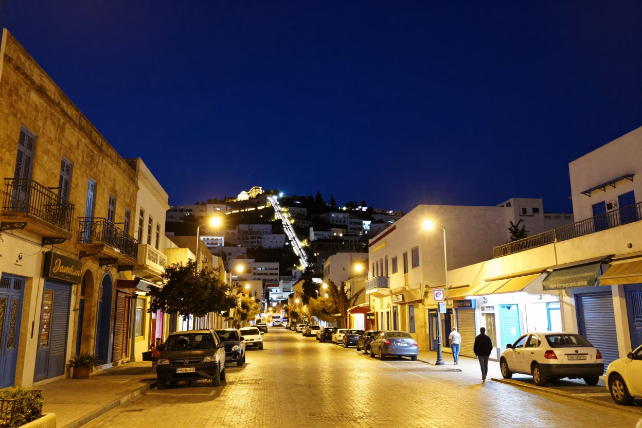 Street Scene at The Deepest Night Sky Light in Tunis in in Tunis, Tunisia