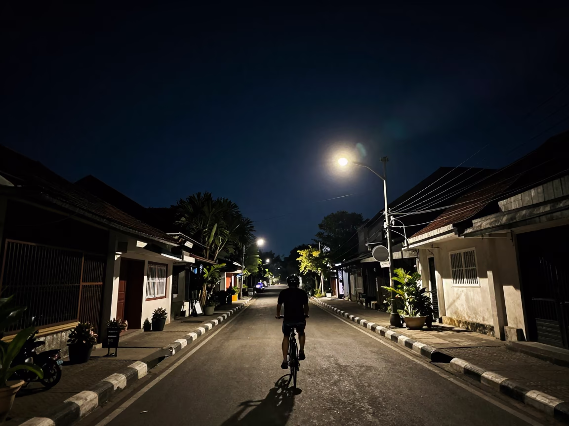 Street Scene at The Deepest Night Sky Light in Yogyakarta in in Yogyakarta, Indonesia
