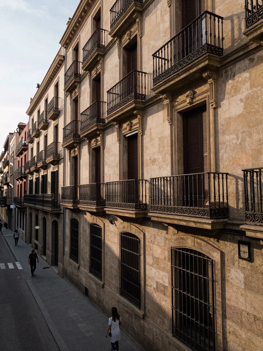 Street Scene at The Early Afternoon Light in Barcelona in in Barcelona, Spain
