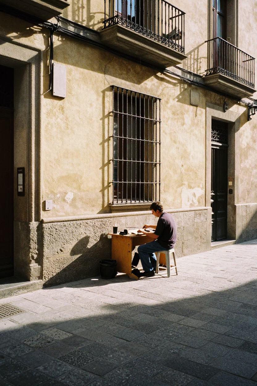 Street Scene at The Early Afternoon Light in Barcelona in in Barcelona, Spain
