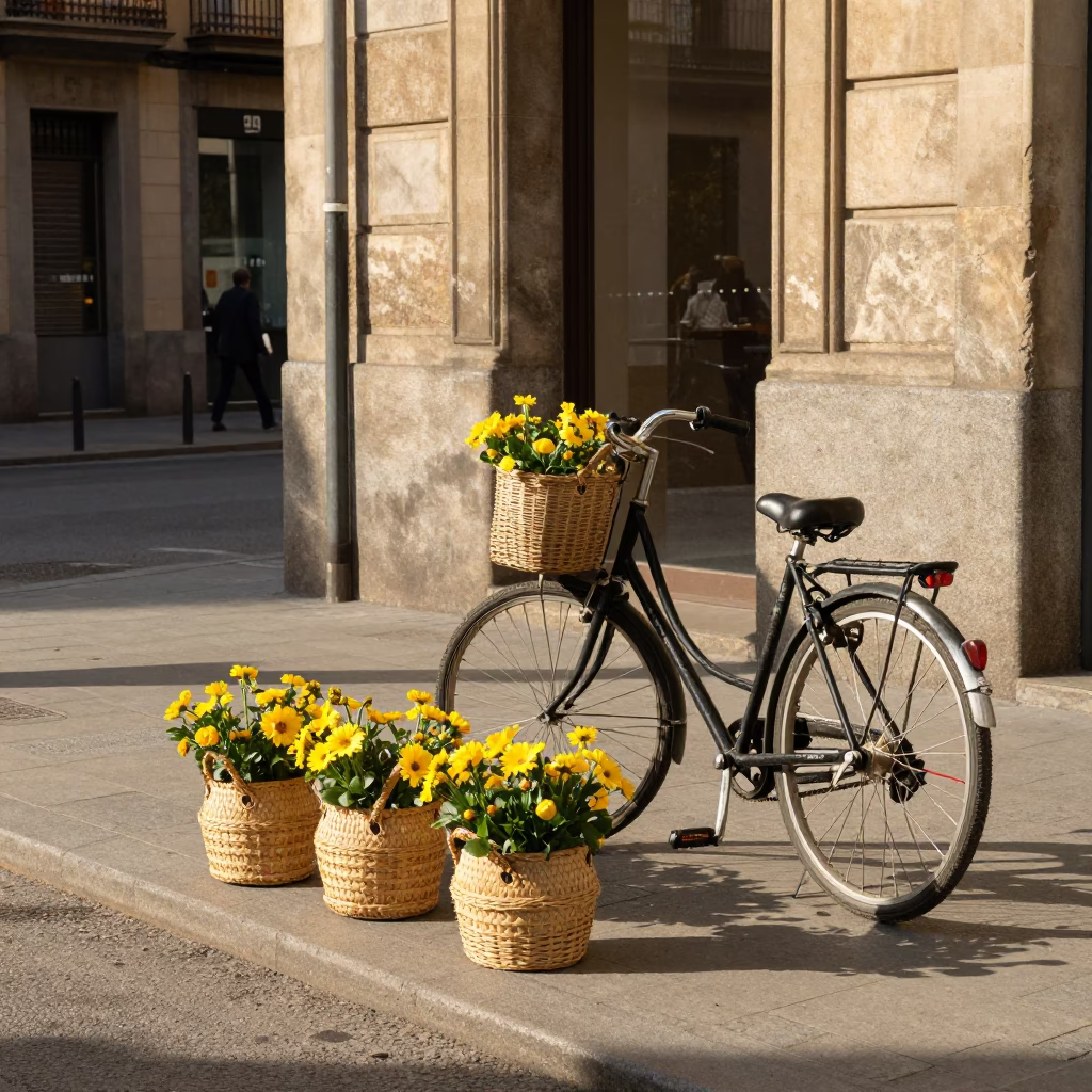 Street Scene at The Early Afternoon Light in Barcelona in in Barcelona, Spain