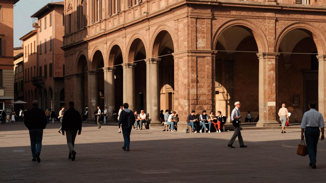 Street Scene at The Early Afternoon Light in Bologna in in Bologna, Italy