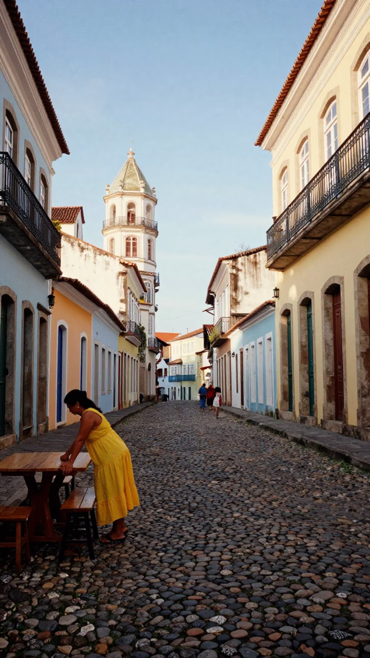 Street Scene at The Early Afternoon Light in Salvador in in Salvador, Brazil