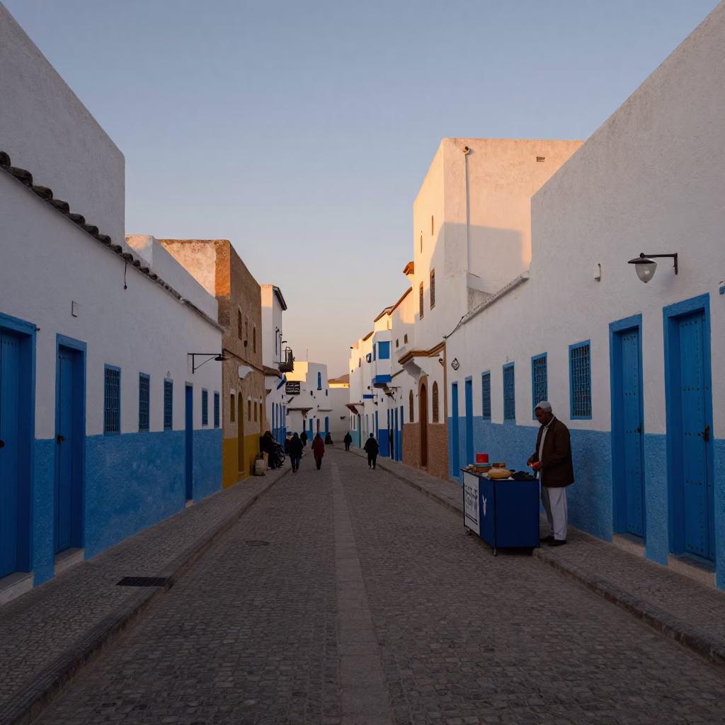 Street Scene at The Early Evening Light in Essaouira in in Essaouira, Morocco