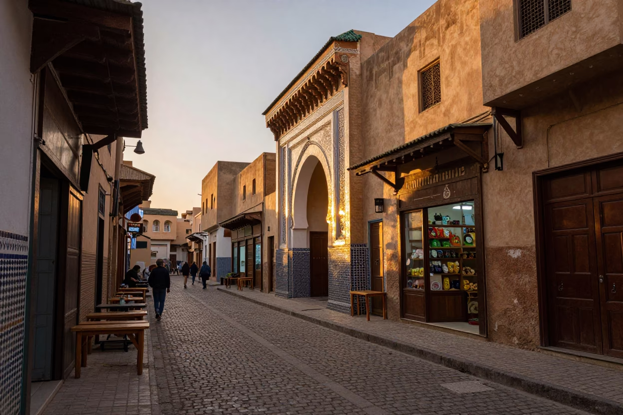 Street Scene at The Early Evening Light in Fez in in Fez, Morocco